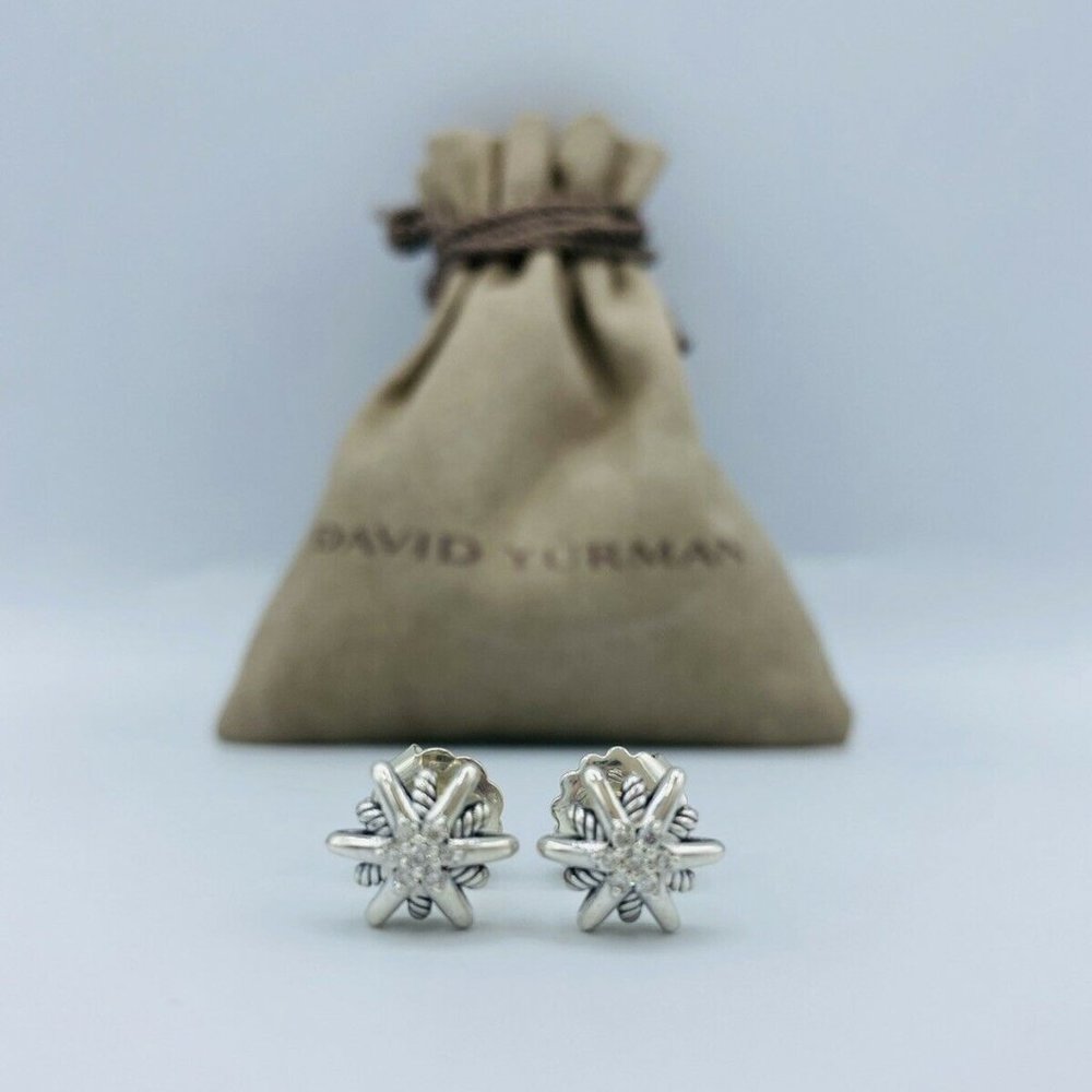 David Yurman Sterling Silver Diamond 10mm Starburst Earrings